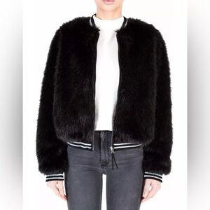 Black Orchid Denim Los Angeles Faux Fur Bomber Jacket black size small